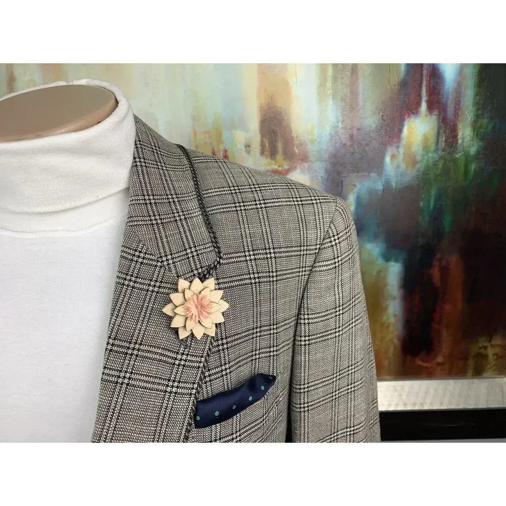 Etro Blazer 42R 52IT Beige Plaid Paisley Linen Wool Italy Sport Coat Luxury